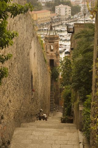 Steep stone path up from harbour town