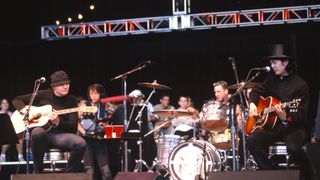 Billy Corgan, Jimmy Chamberlin and James Iha at the Bridge School Benefit concert at Mountain View, California, 1999