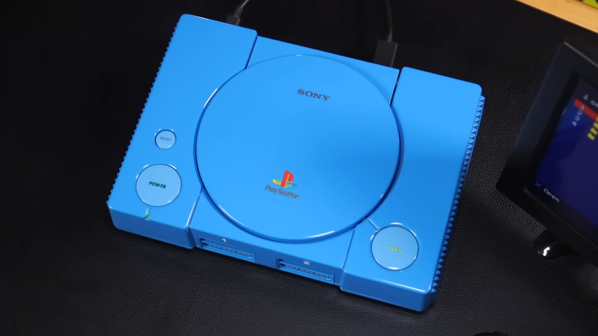 A modded PlayStation 1, designed to look like an original dev kit.