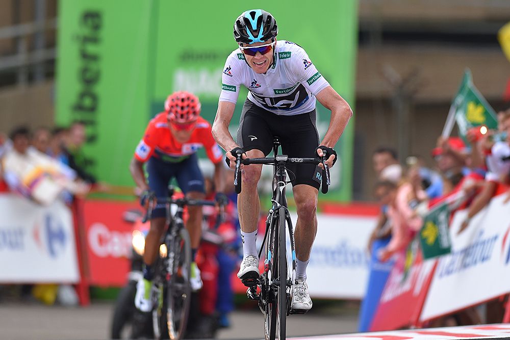 Chris Froome (Team Sky) beats Nairo Quintana (Movistar) to the line during stage 11