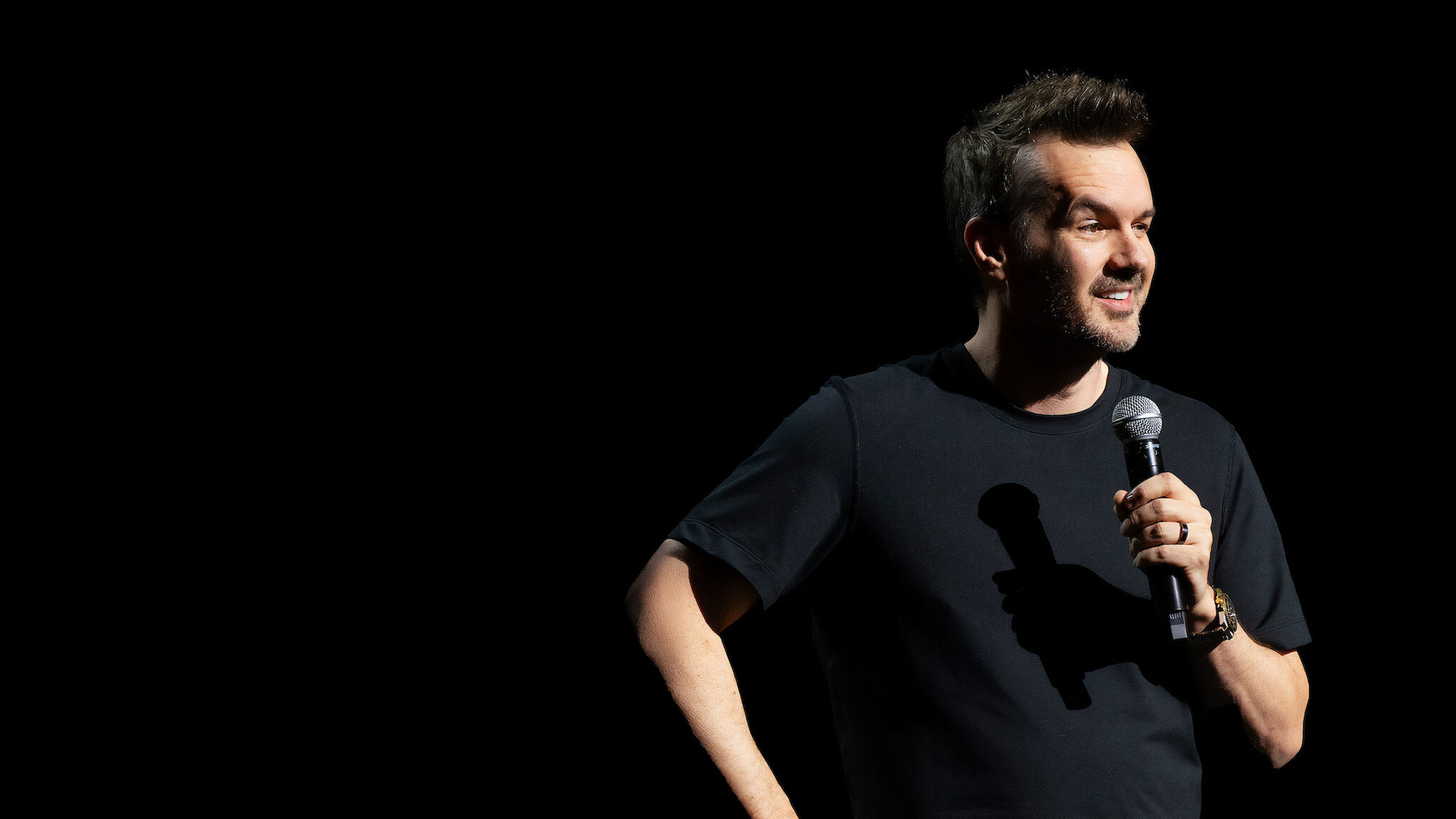 Jim Jeffries on stage during Netflix stand-up special Two Limb Policy.