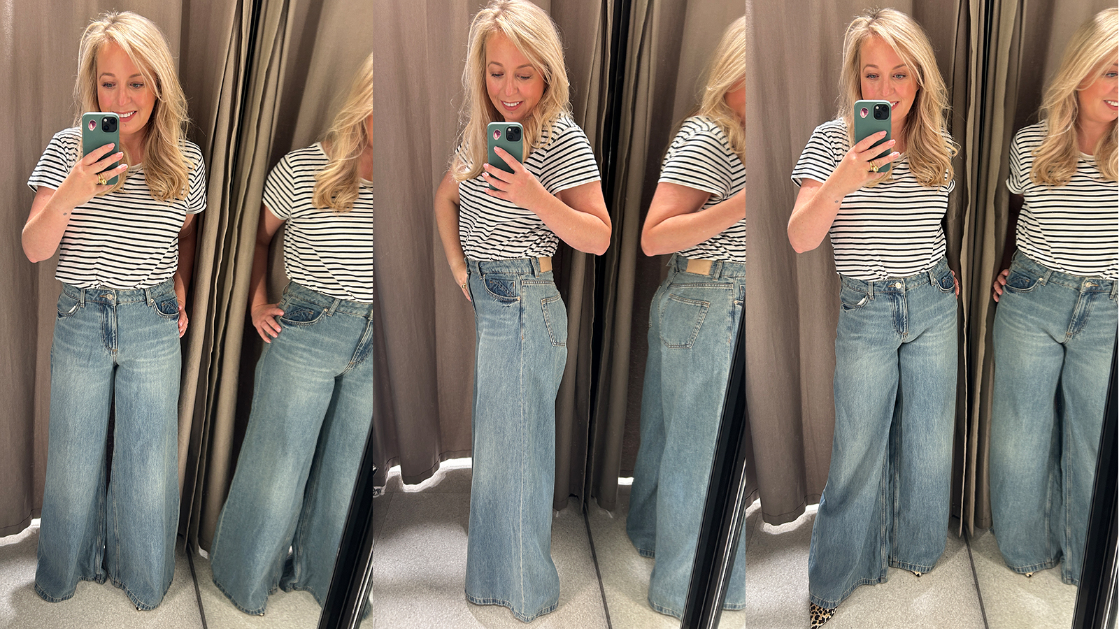 Tester wearing Zara Palazzo wide leg jeans