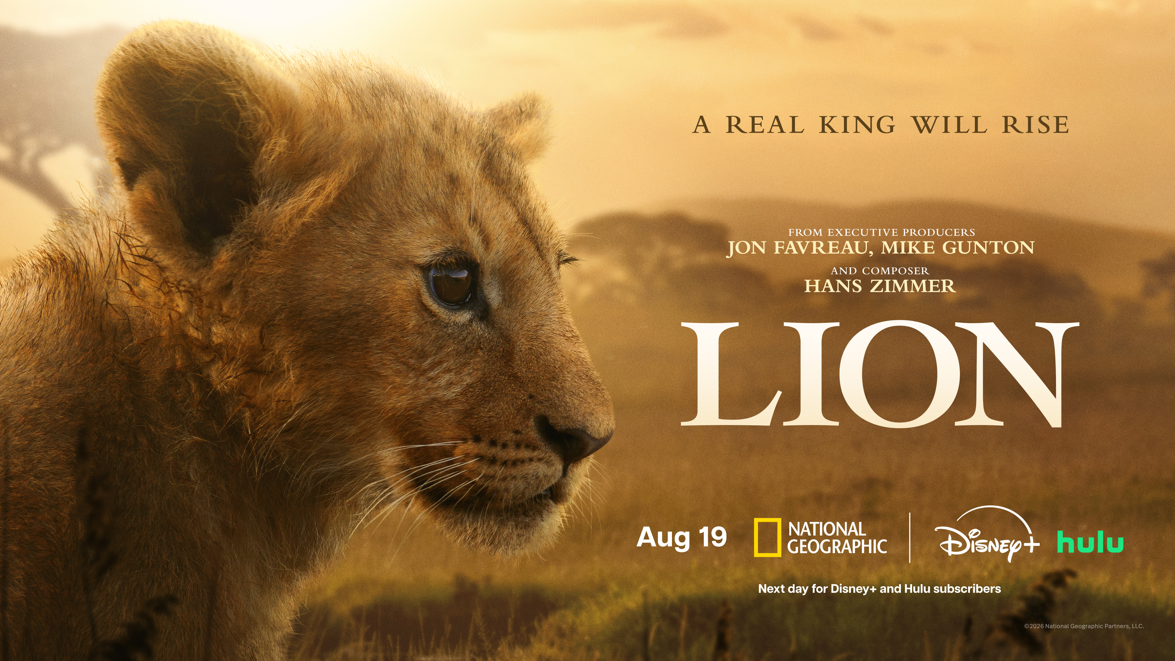 Poster for the 'Lion' documentary film, showing a Lion cub beside the title card