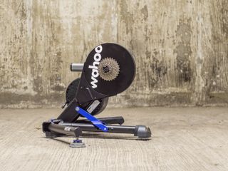 A Wahoo Kickr Smart turbo trainer stands in an underground car park