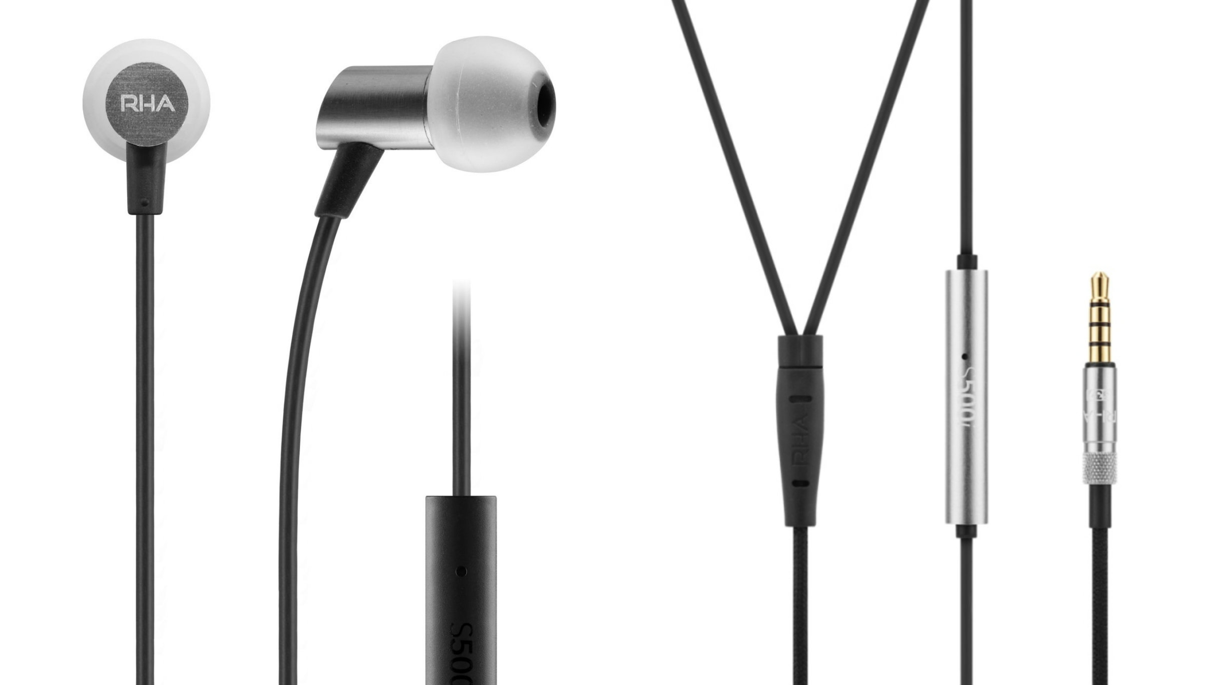 The s500u earbuds from RHA in black and silver