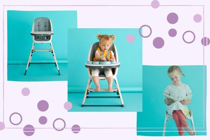 A collage of images of the Koo-di Tiny Taster 3-in-1 Highchair - one of the best highchairs featured in our buying guide