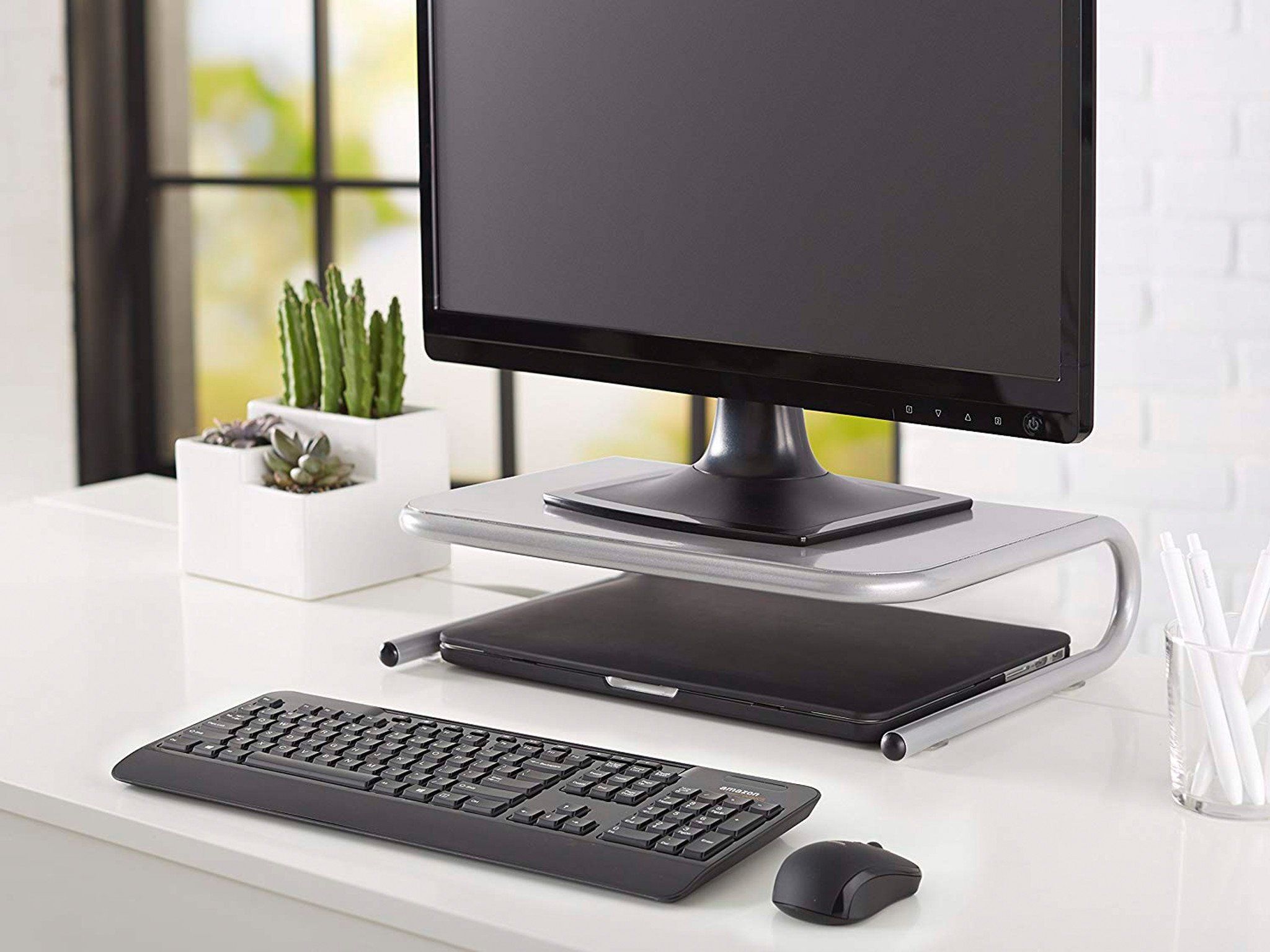 Raise up your laptop or monitor with this $8 AmazonBasics stand at its ...