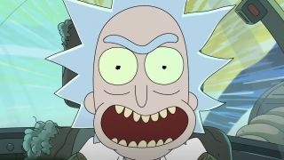 Close-up of Rick's screaming face in Rick and Morty