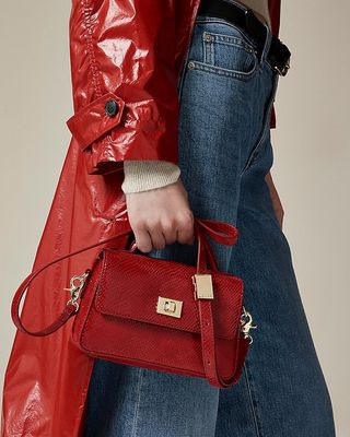 Small Edie Top-Handle Bag in Snake-Embossed Leather