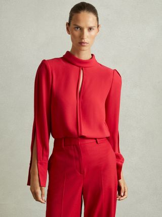 Removable Shoulder Pad Blouse in Red