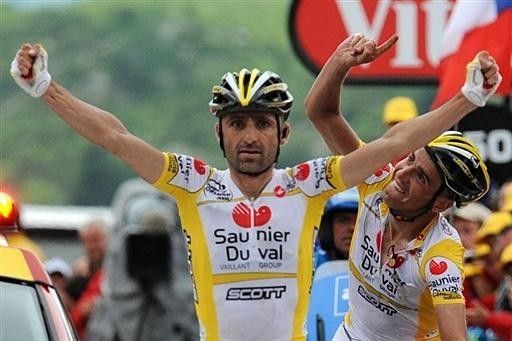 Leonardo Piepoli wins ahead of team-mate Juan Jose Cobo.