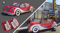 A red Art Deco era car
