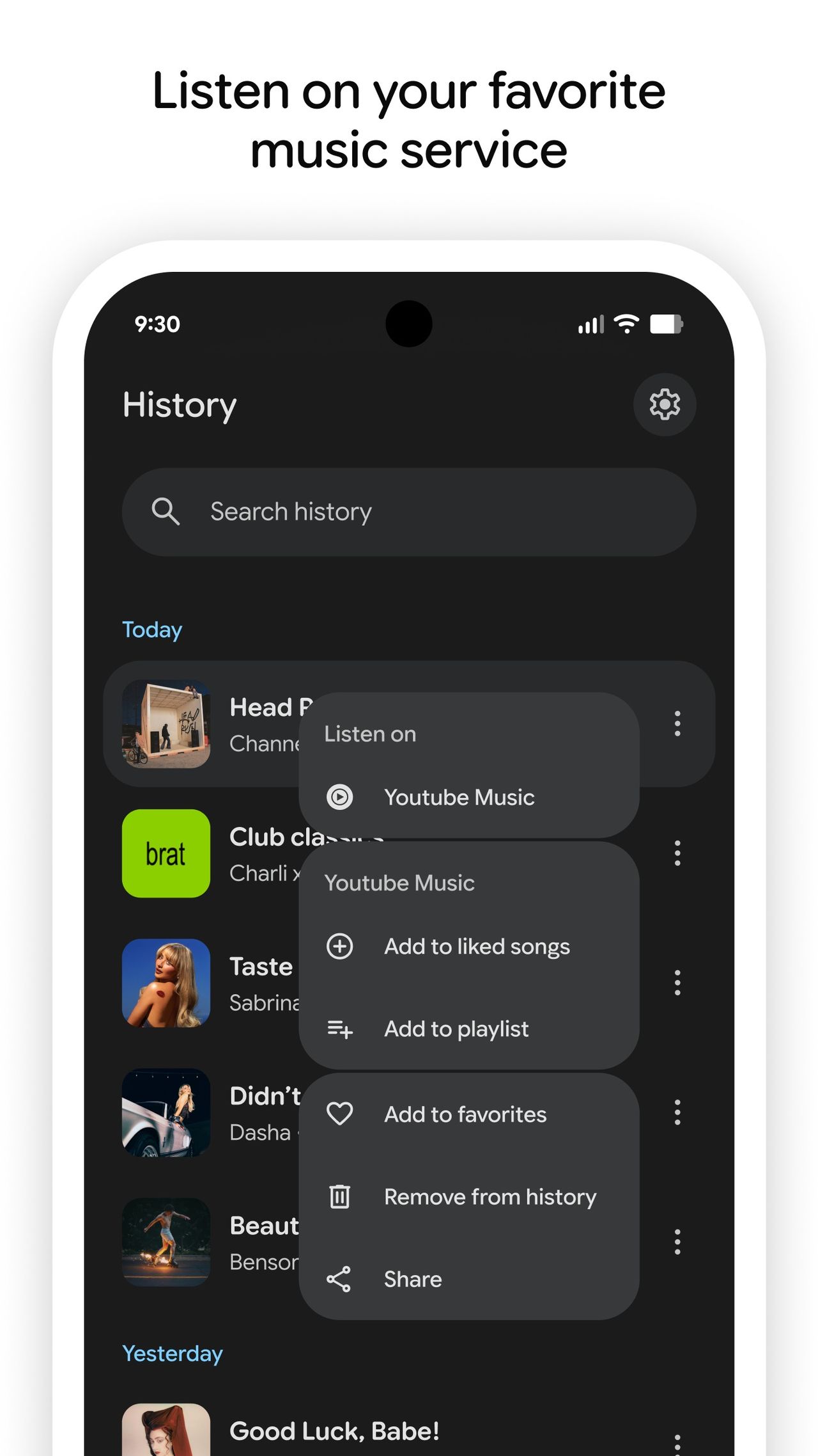 Pixel Now Playing listen on a music streaming app option