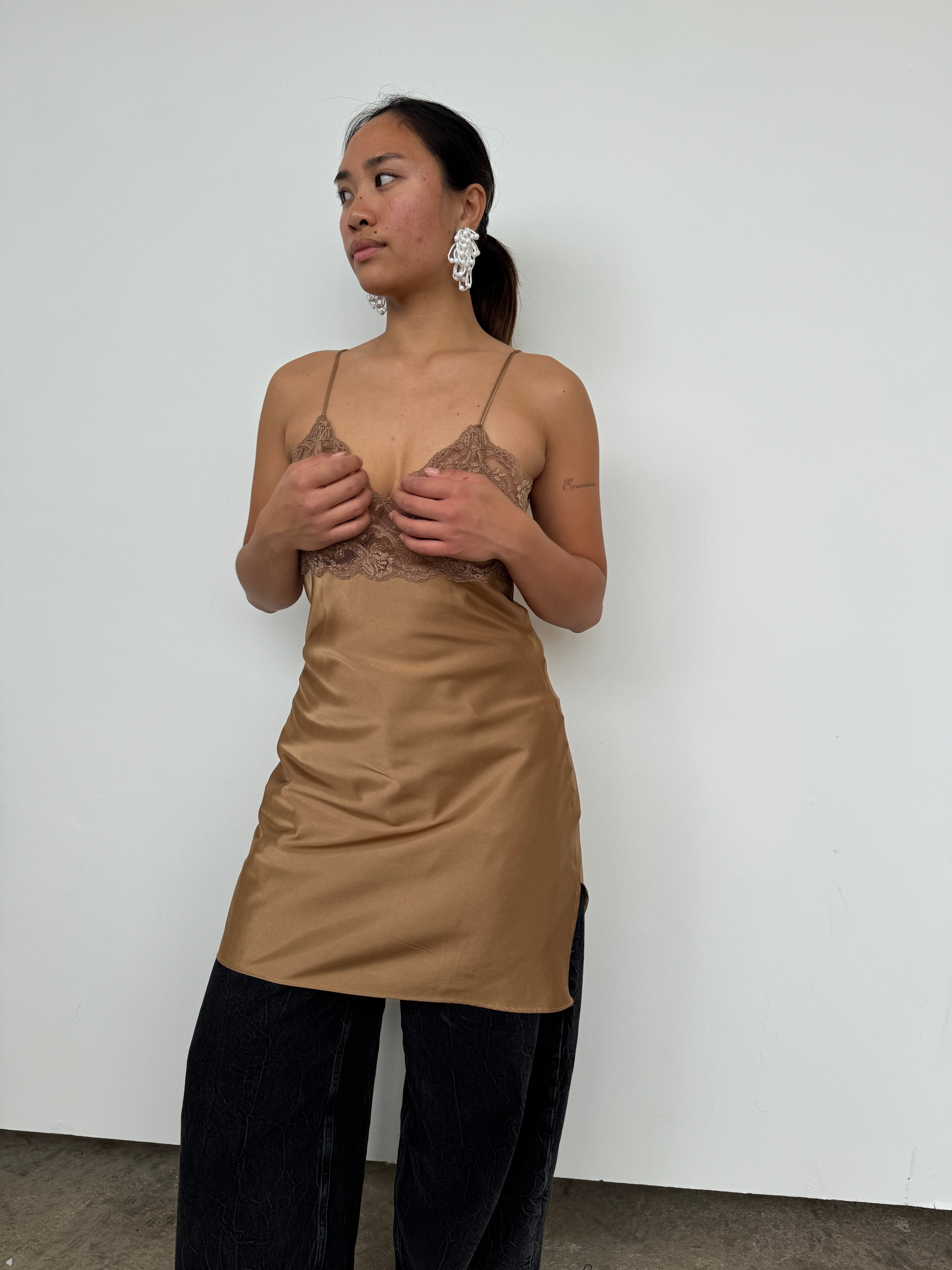 Vintage Bronze Silky Slip Top | Uk8/10