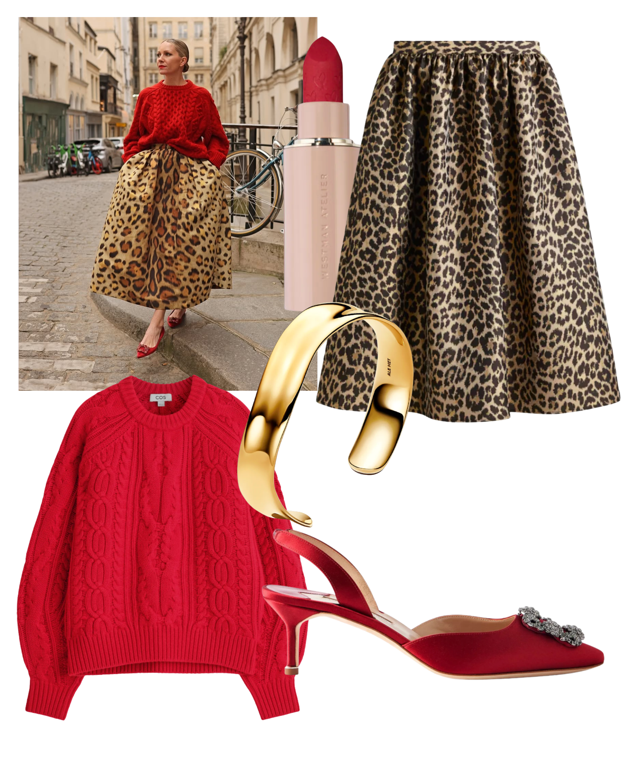 @blaireadiebee wears red cable knit jumper leopard print skirt