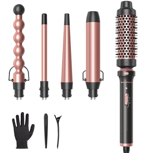 Wavytalk 5 in 1 Curling Wand Set, Multi Curl, Curling Wand Set With Thermal Brush and 4 Interchangeable Ceramic Curling Wand(0.5&amp;rdquo;-1.25&amp;rdquo;), Instant Heat Up Wand Curling Iron (rose Gold)