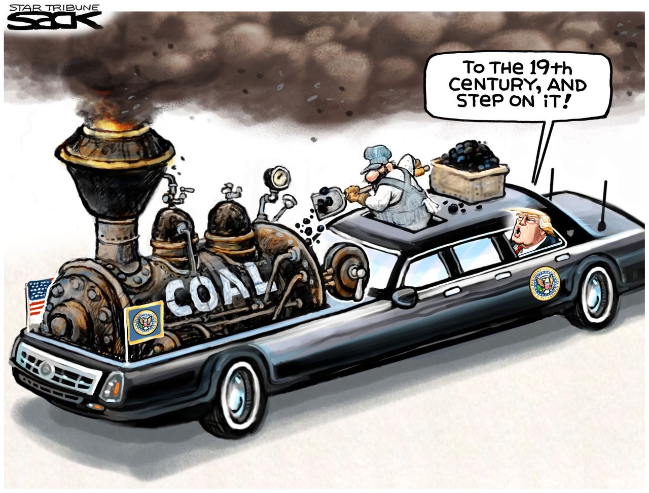 Political cartoon U.S. Trump coal energy