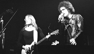 Steve Hunter (left) and Lou Reed perform onstage at the Marni in Brussels, Belgium in November 1973