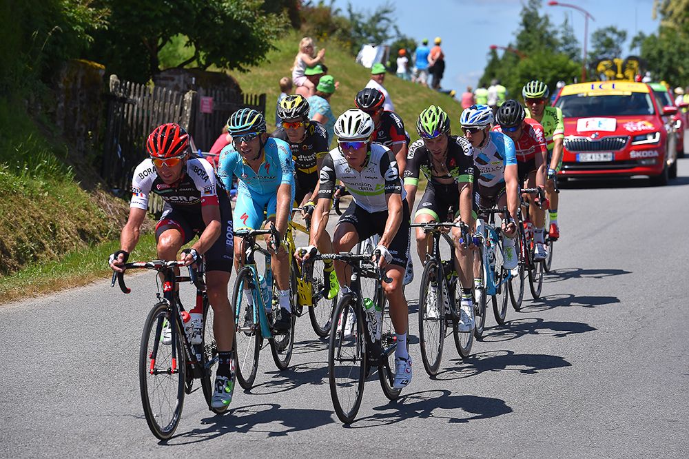 The early breakaway in action during stage 5 at the Tour de France.