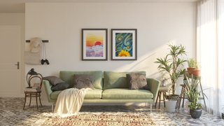 Living room with nature-inspired artwork