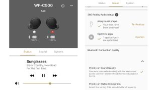 A screenshot of the sony headphones connect app