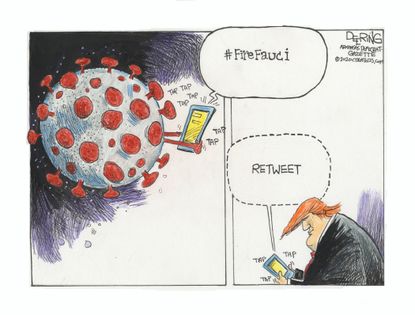Political Cartoon U.S. Fire Fauci Trump retweets coronavirus pandemic