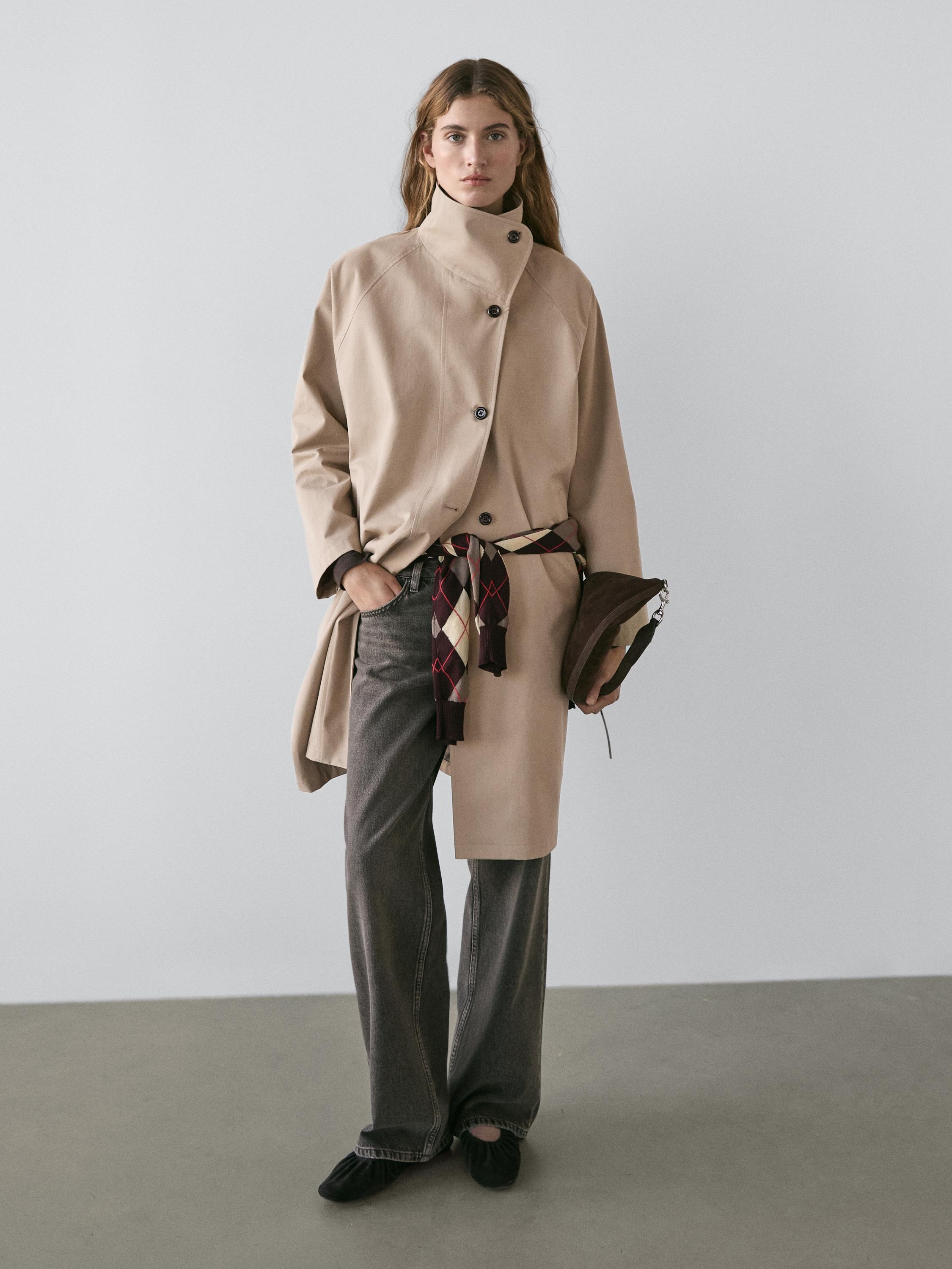 Massimo Dutti, Long Cotton Trench Coat With Side Fastening