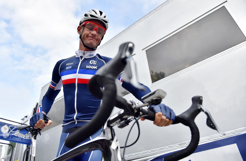 France's Maxime Bouhet prepares prior to the Men's Elite Race of the 2016 UEC Road European Championship