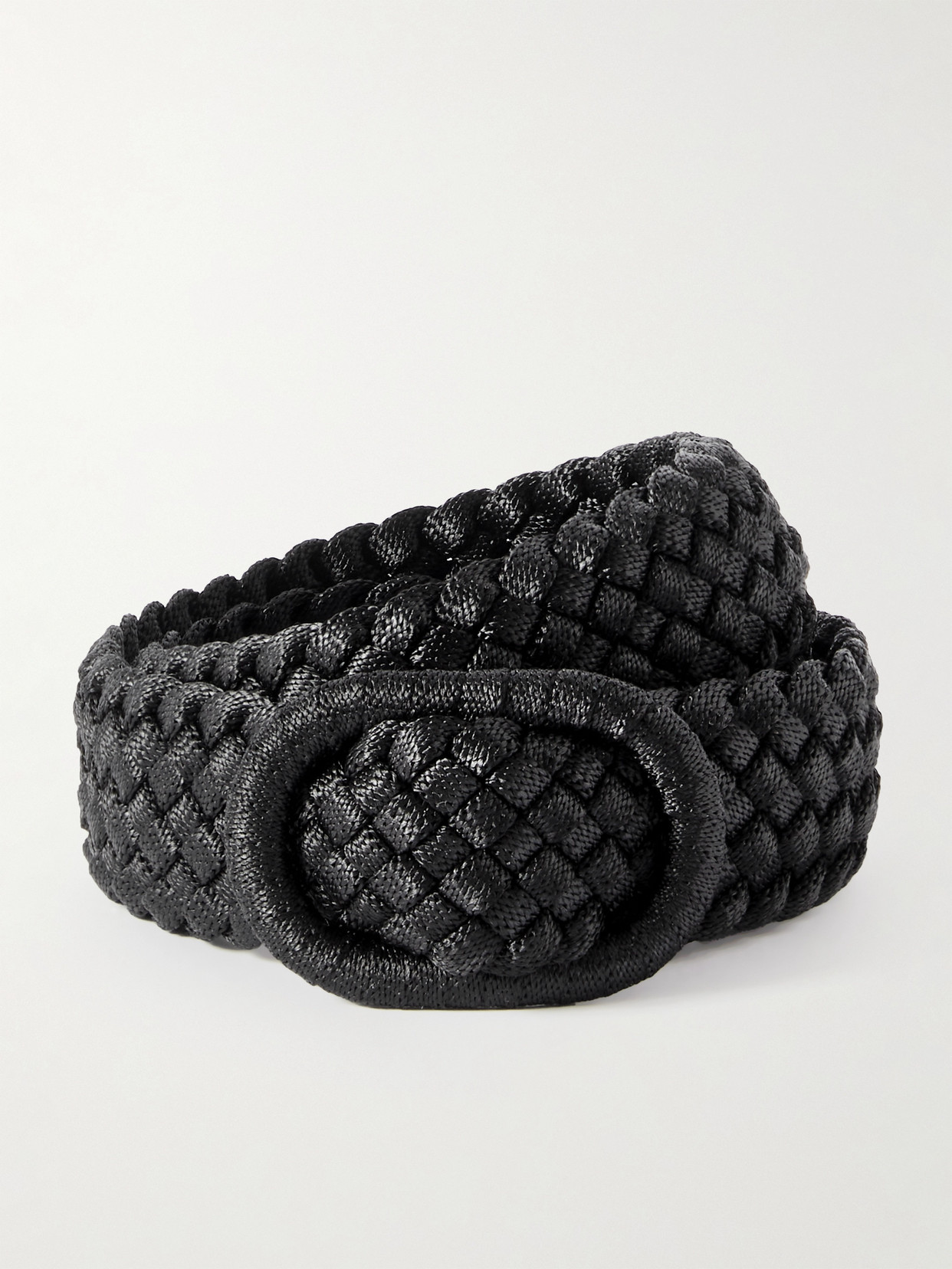 Leather-Trimmed Woven Waist Belt