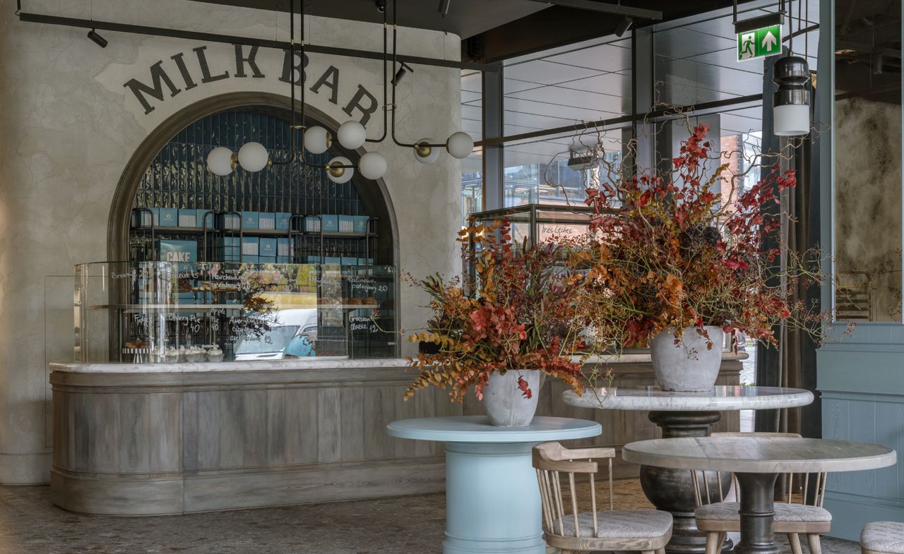 A charming diner with flowers on tables