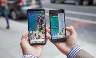 Google Pixel 2 XL (left) and Pixel 2 (right)