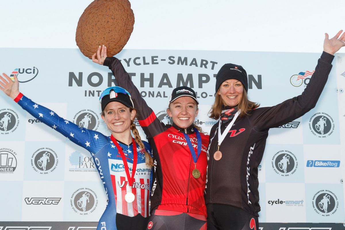 White wins the traditional Northampton cookie from Tart Bakery, Noble second, Maximenko third