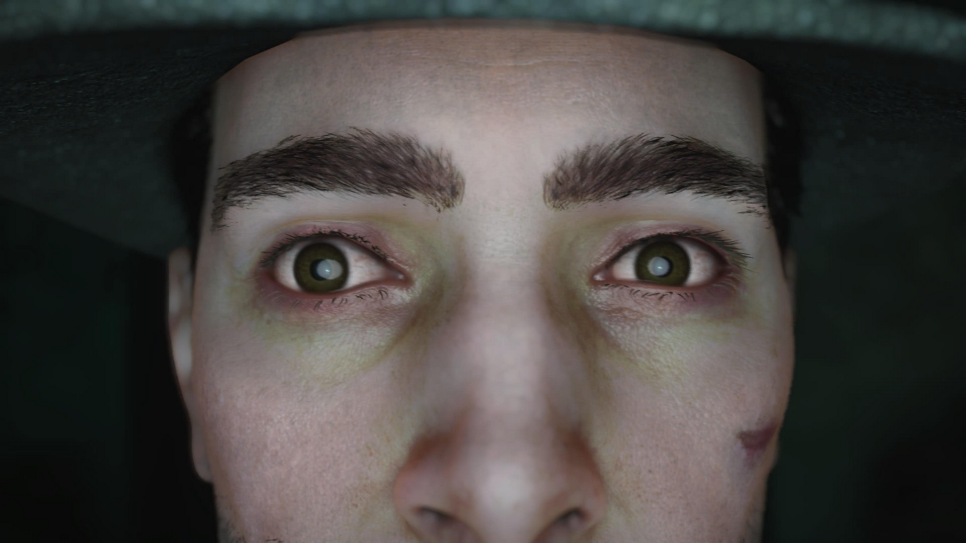 A close-up of Calvin's eyes as he partakes in forbidden knowledge in The Sinking City 2