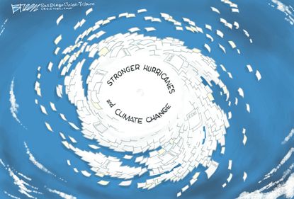 Editorial cartoon U.S. strong hurricanes climate change
