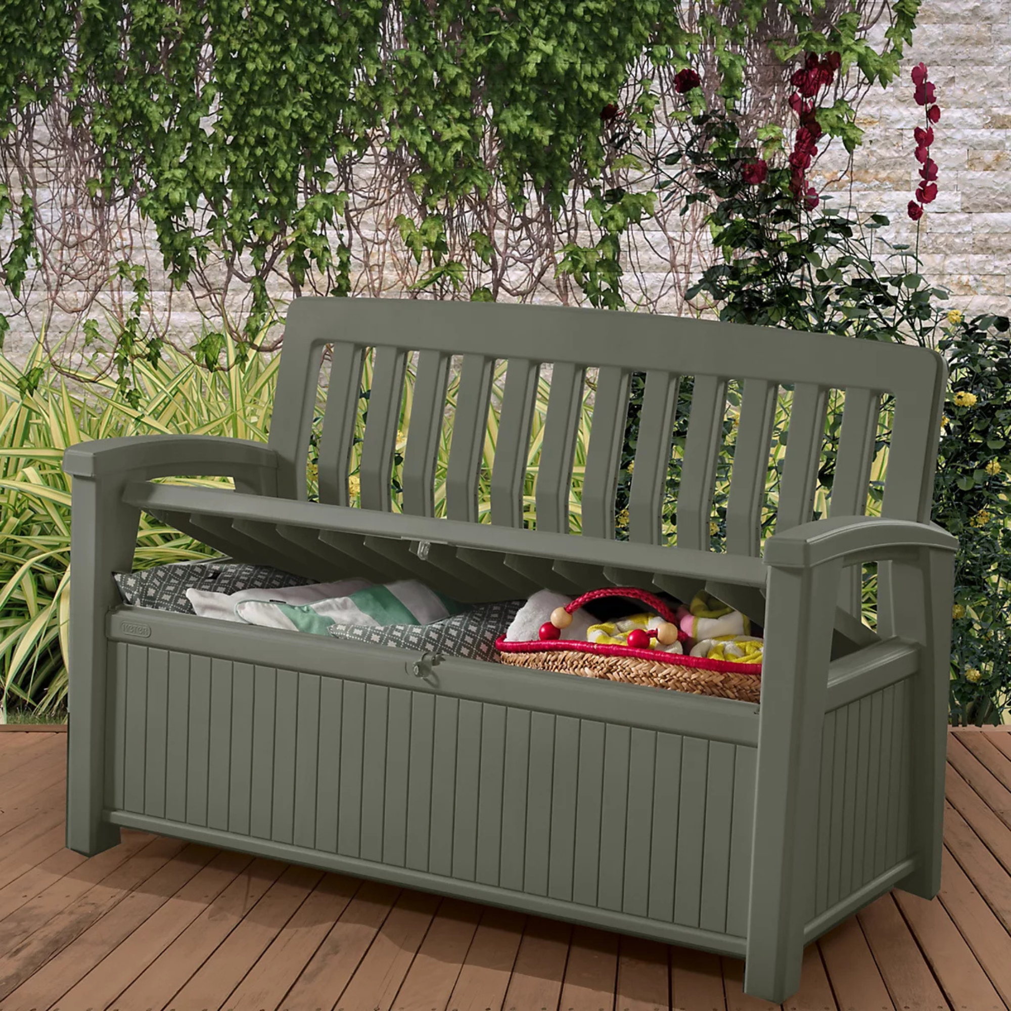 Keter Darwin Green Wooden Bench & storage box