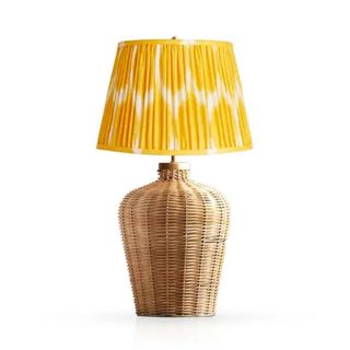 rattan table lamp with yellow shade