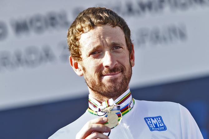 Bradley Wiggins (Great Britain) with the gold medal