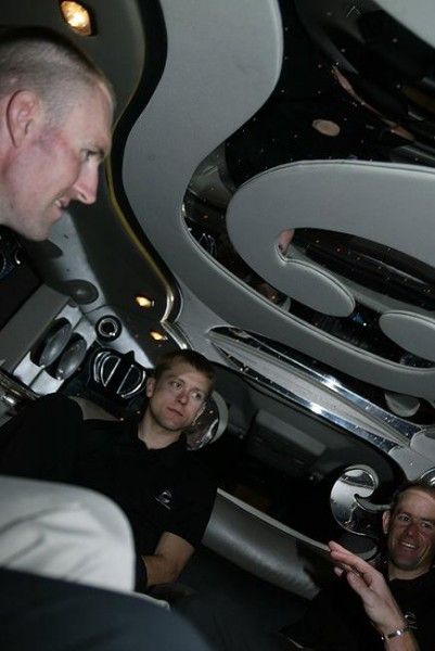 Ok, so the mirror on the ceiling was a little weird for nine guys in a stretch Hummer.
