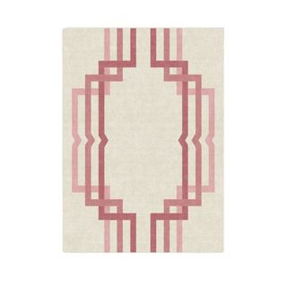 A beige rug with pink art deco decorations