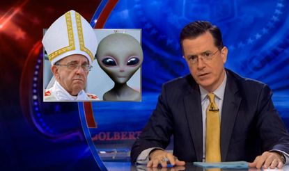 Stephen Colbert disagrees with Pope 'Moonbeam' Francis on alien baptism