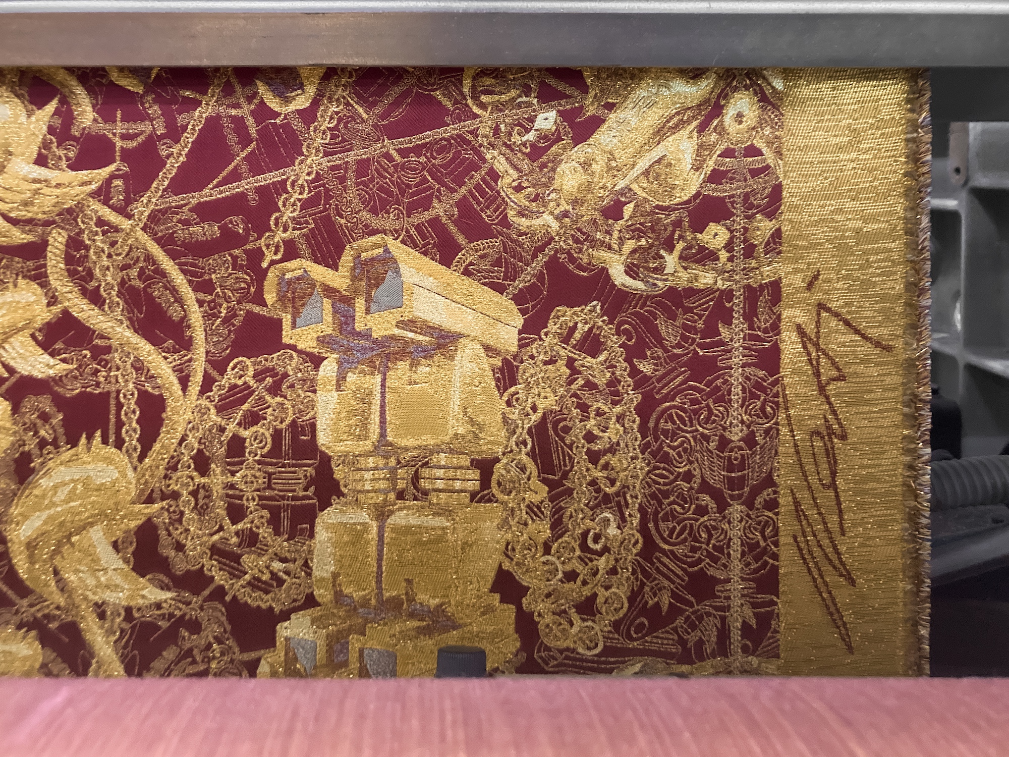 Detail of the Twitter bird loom by Ai Weiwei