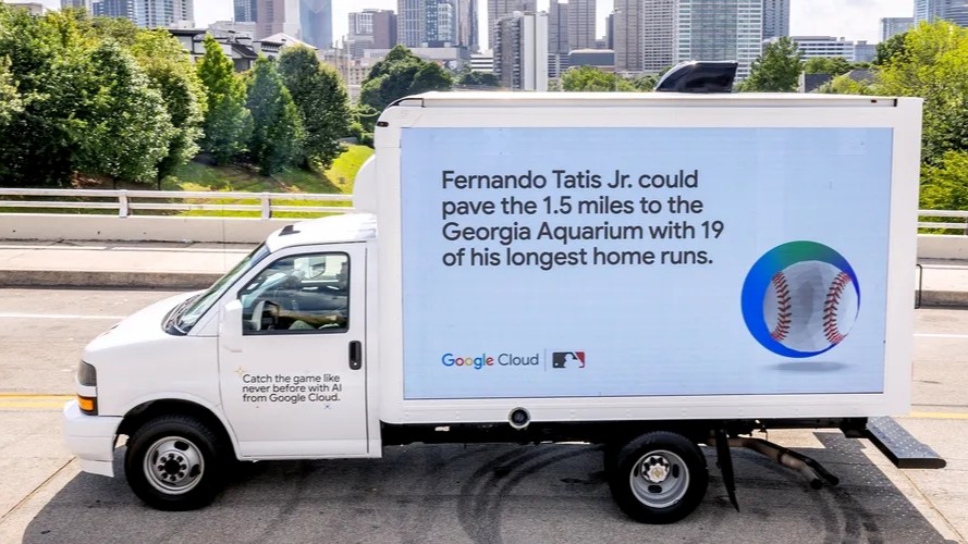 A mobile billboard with Google presenting MLB stats