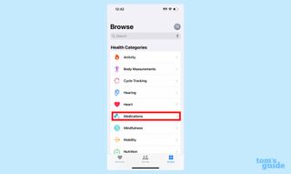 Select Medications in Health app in iOS 16