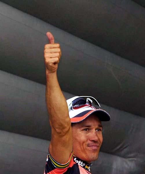 Thumbs up even if his right hand got the brunt of it during the crash.