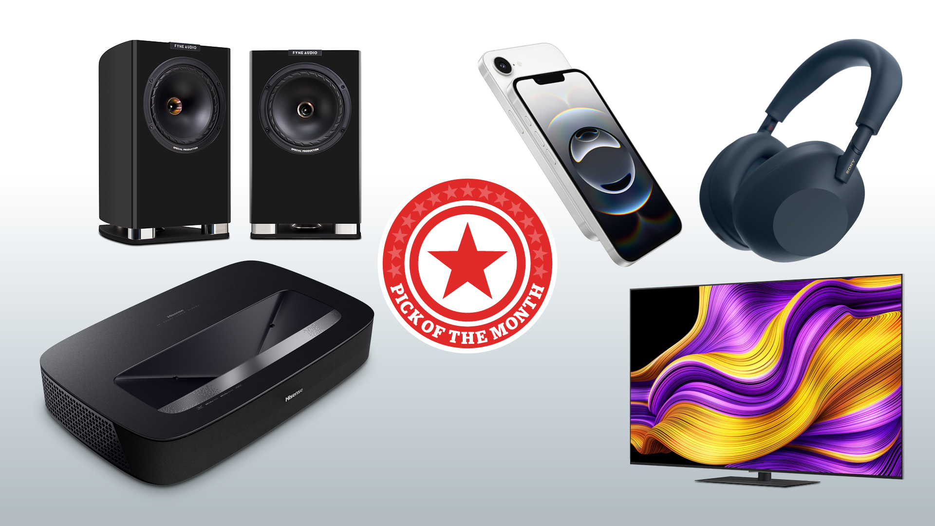 What Hi-Fi? Pick of the Month recommendations for May 2025 on greyscale background