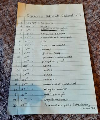 a list of items I decluttered each day