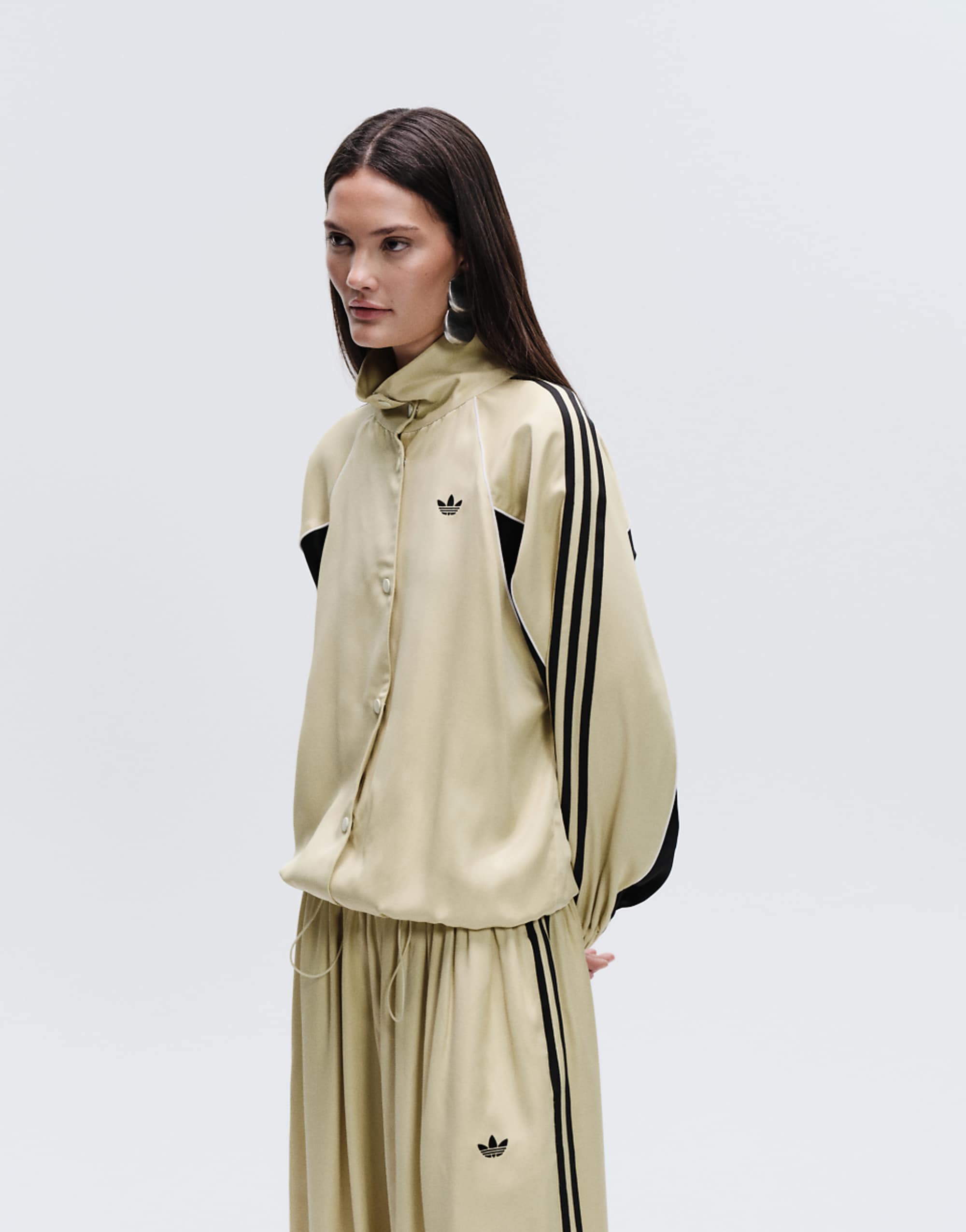 Adidas Originals X Asos Funnel Neck Track Top in Buttermilk Satin