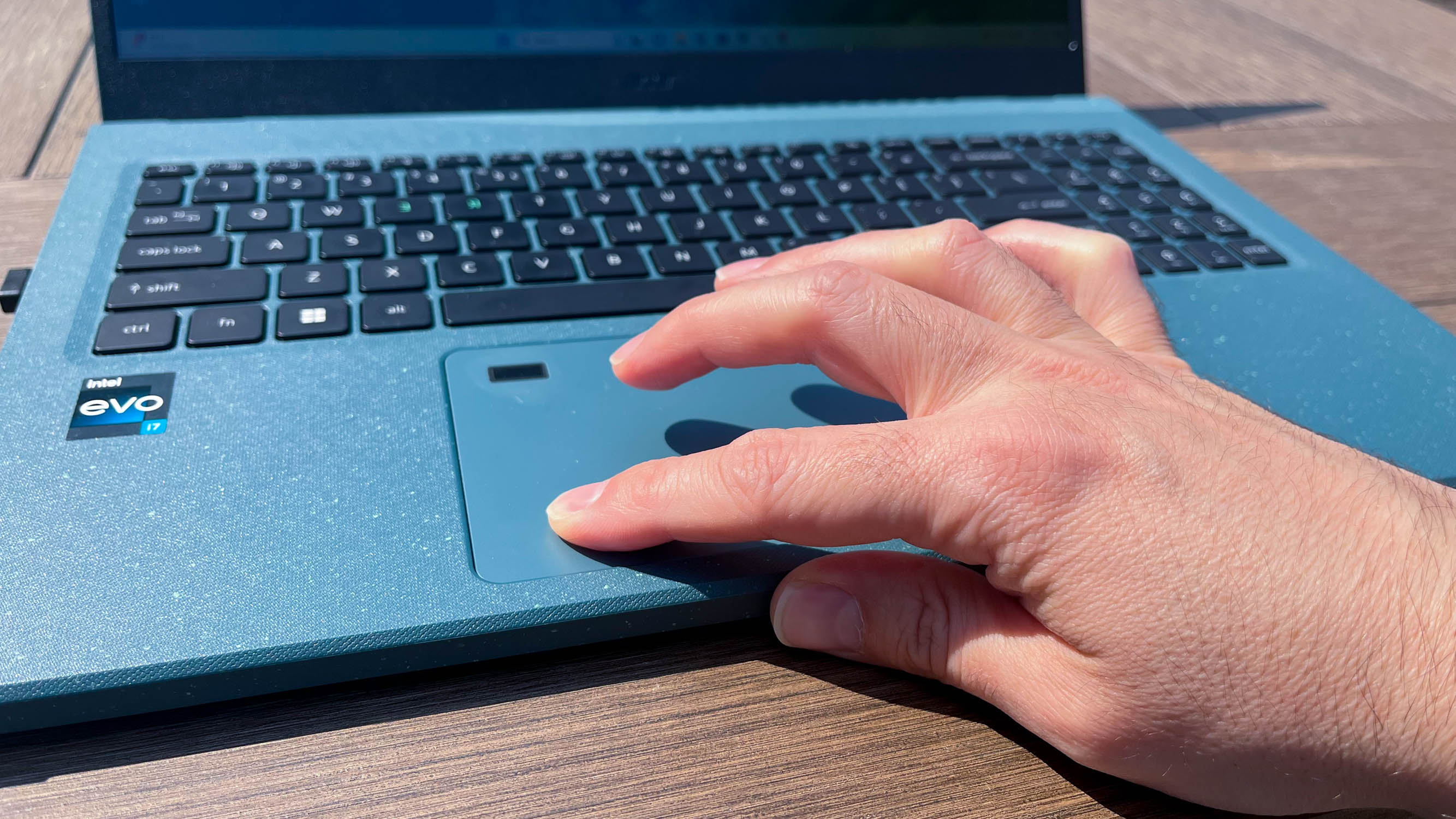 Acer Aspire Vero 15 (2023) outside on an outdoor table