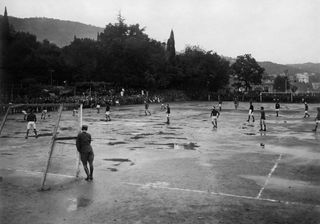 Football at a military camp in Italy, circa 1920.