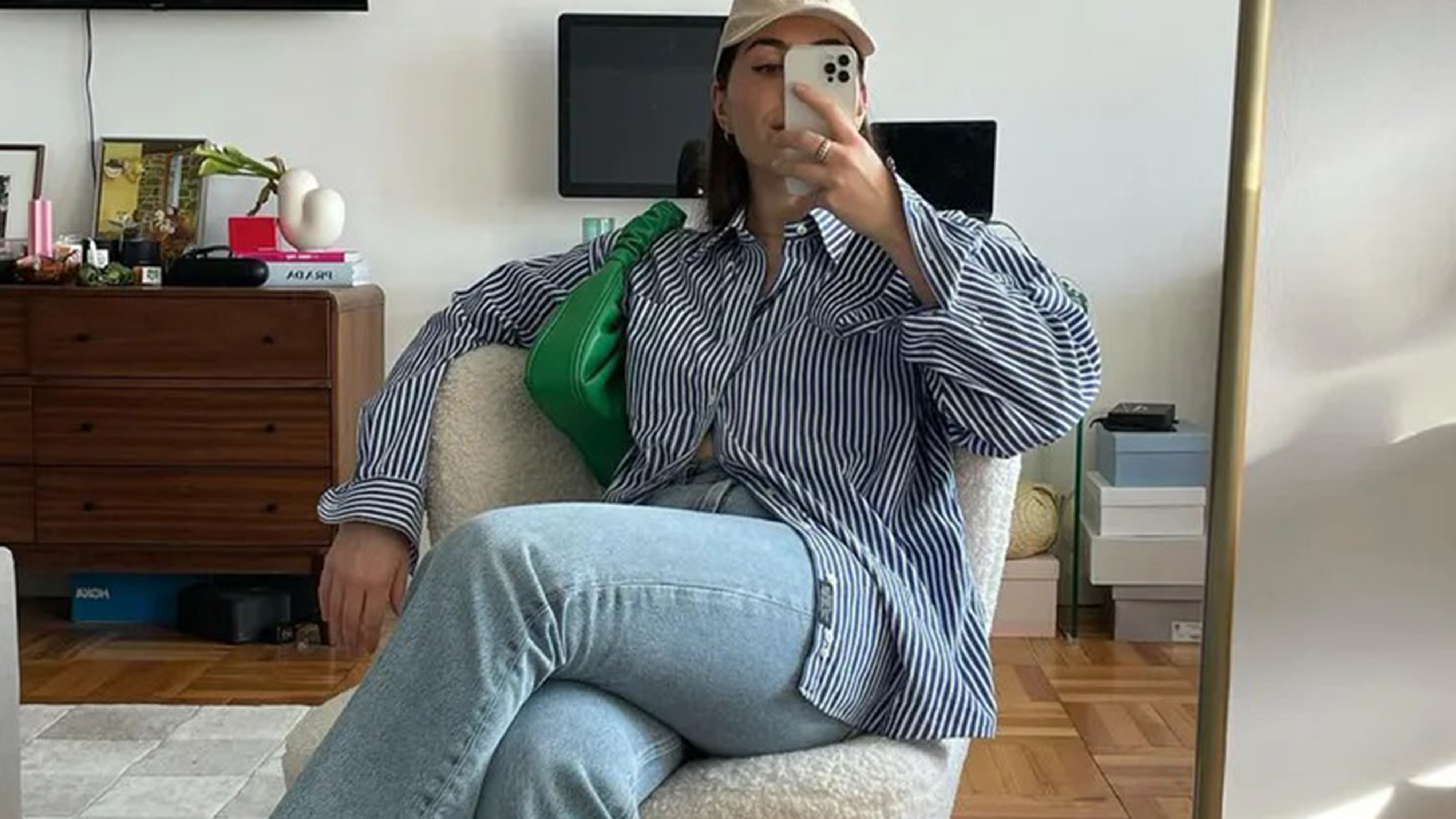 anna laplaca in rigid denim